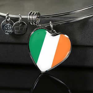 Irish Flag - Heart Pendant Bangle Bracelet