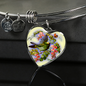 Bird And Flowers - Heart Pendant Bangle Bracelet