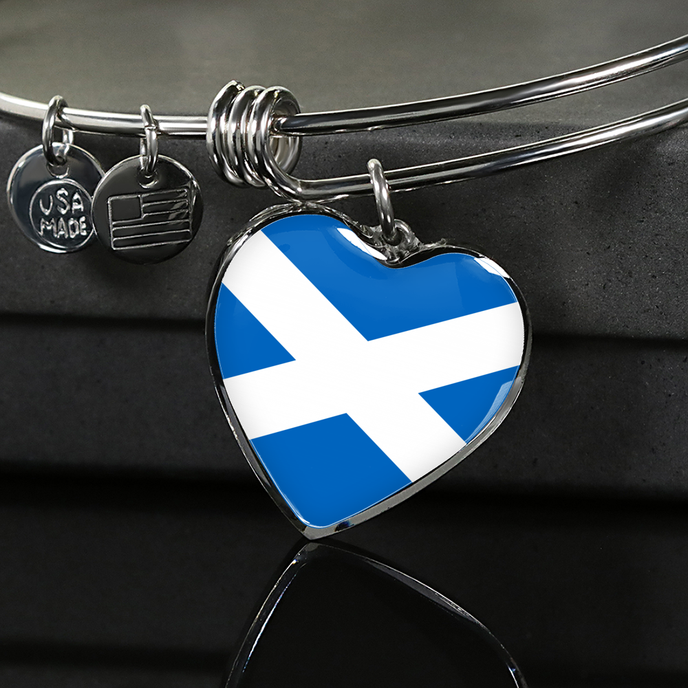 Scottish Flag - Heart Pendant Bangle Bracelet