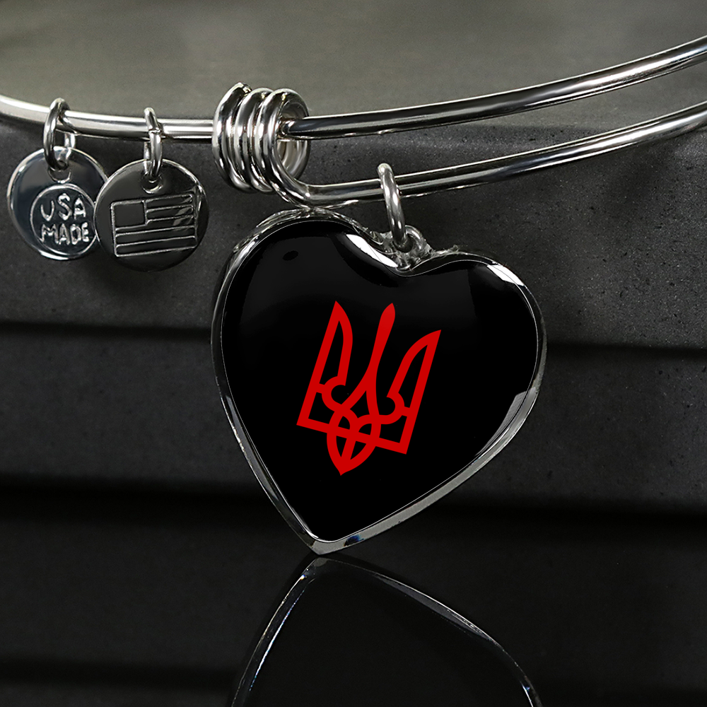 Tryzub (Red) - Heart Pendant Bangle Bracelet