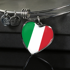 Italian Flag - Heart Pendant Bangle Bracelet