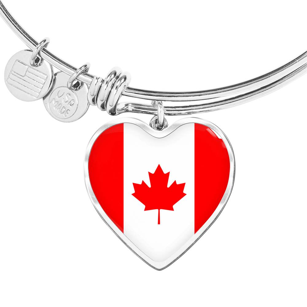 Canadian Flag - Heart Pendant Bangle Bracelet