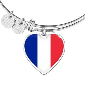 French Flag - Heart Pendant Bangle Bracelet
