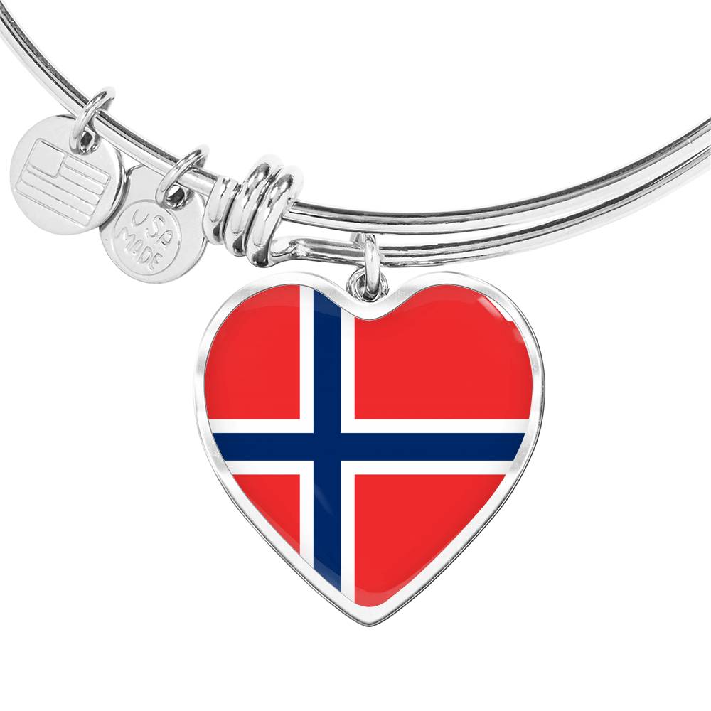 Norwegian Flag - Heart Pendant Bangle Bracelet