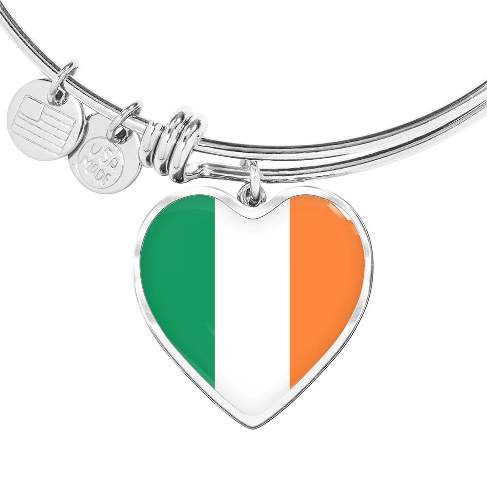 Irish Flag - Heart Pendant Bangle Bracelet