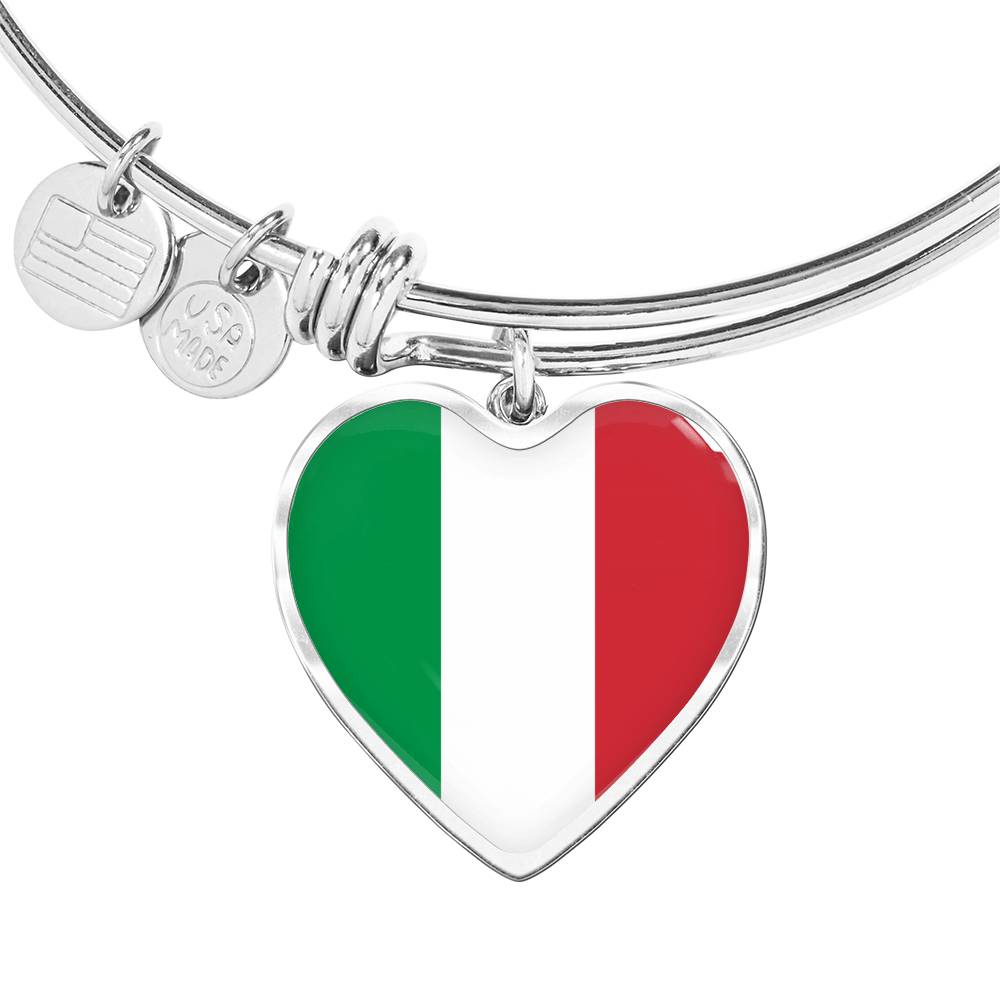 Italian Flag - Heart Pendant Bangle Bracelet