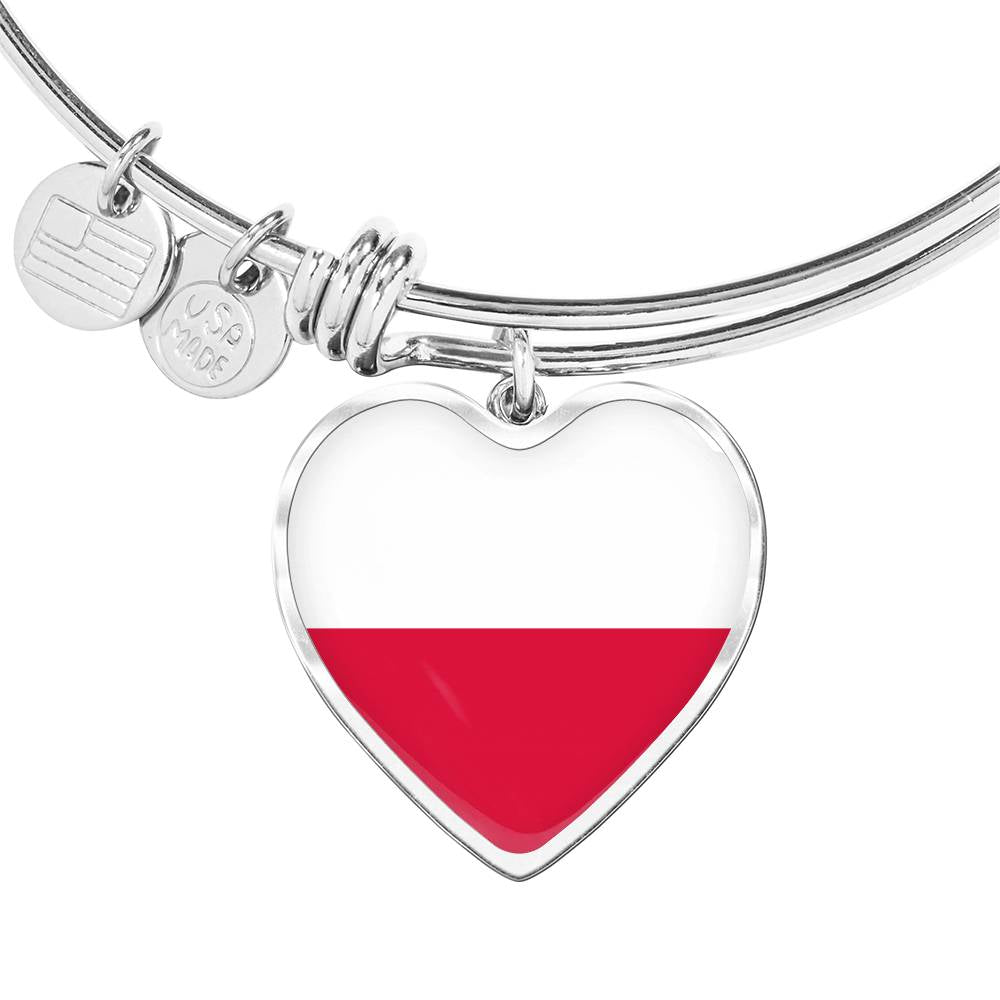 Polish Flag - Heart Pendant Bangle Bracelet