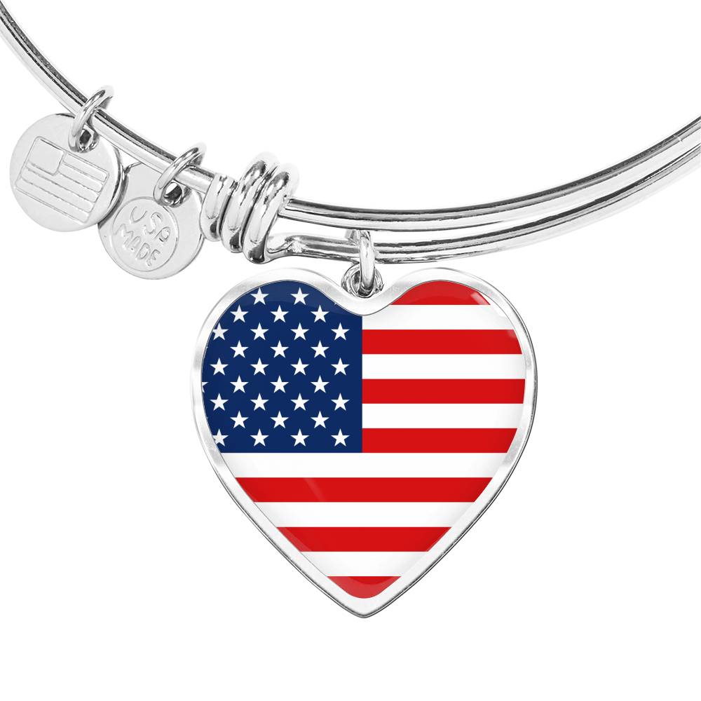 American Flag - Heart Pendant Bangle Bracelet