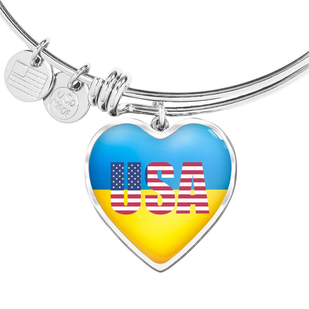Ukrainian In The USA - Heart Pendant Bangle Bracelet