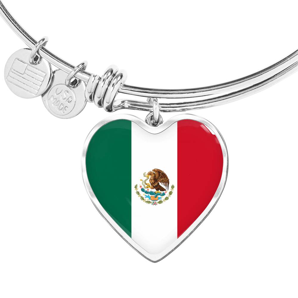 Mexican Flag - Heart Pendant Bangle Bracelet