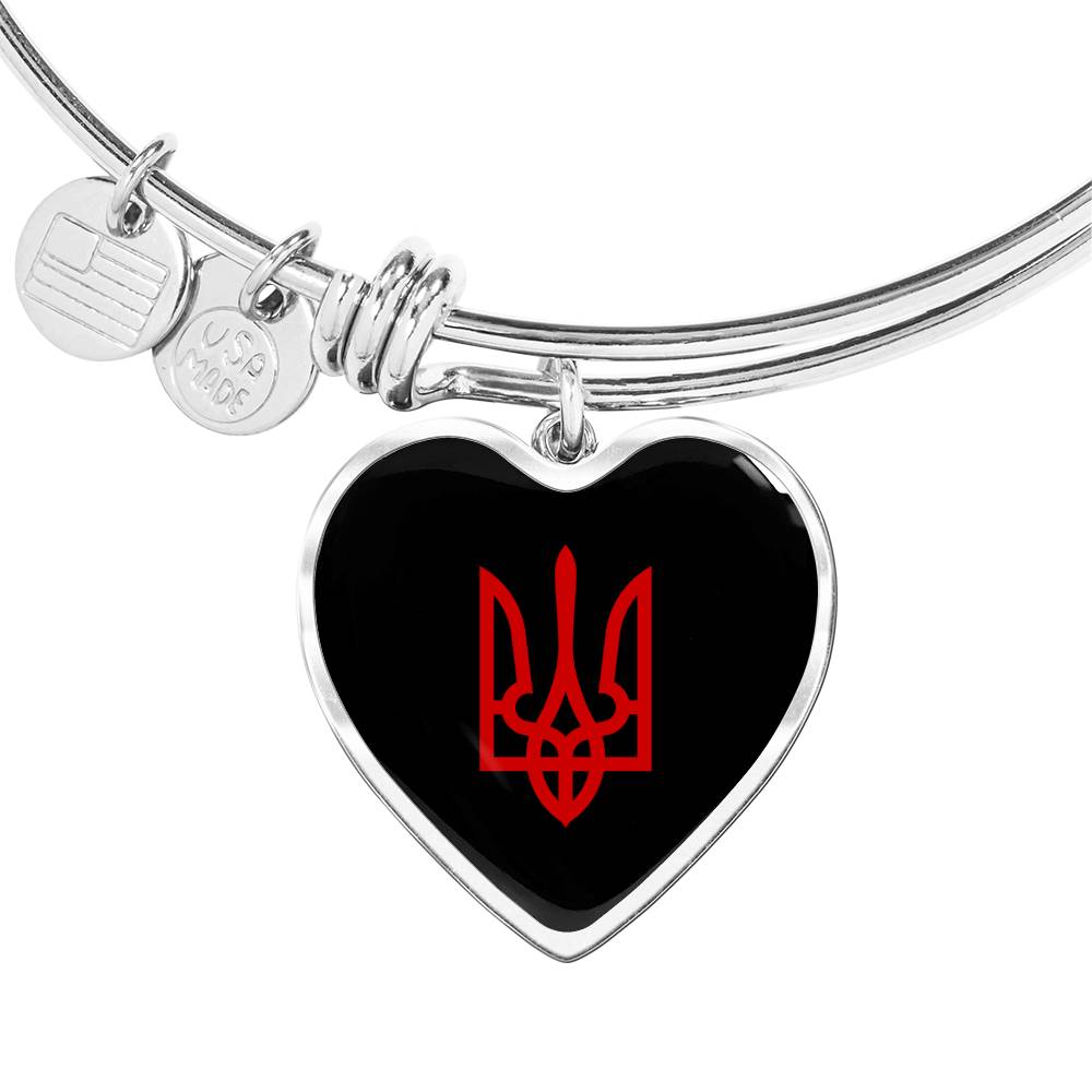 Tryzub (Red) - Heart Pendant Bangle Bracelet