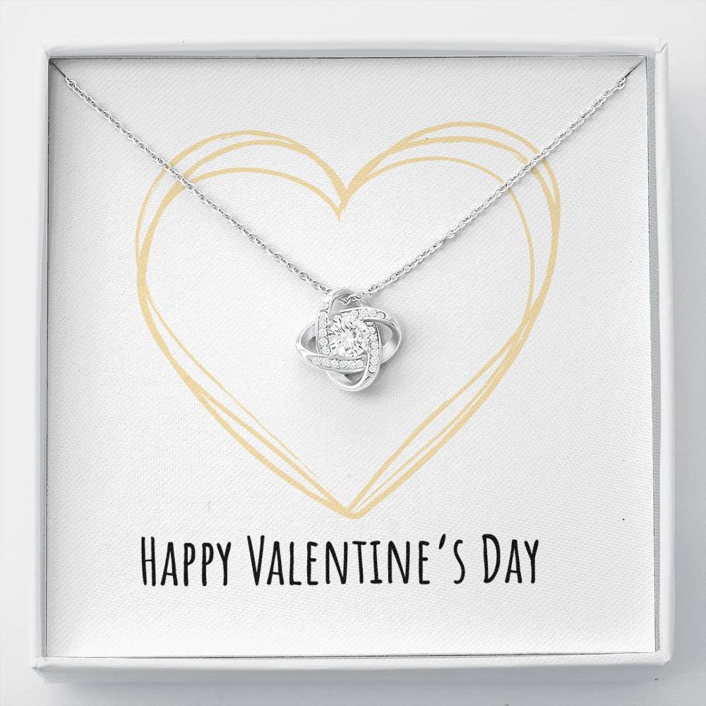 Happy Valentine's Day - Golden Heart - Love Knot Necklace
