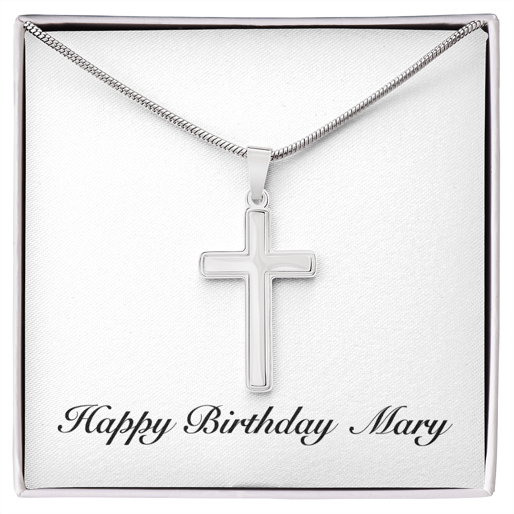 Happy Birthday Mary - Stainless Steel Cross Necklace