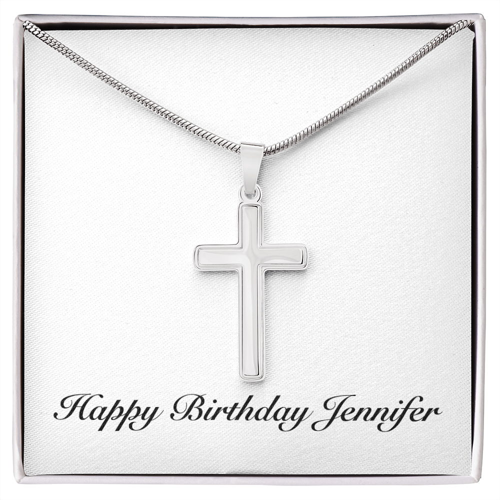 Happy Birthday Jennifer - Stainless Steel Cross Necklace