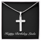 Happy Birthday Linda v2 - Stainless Steel Cross Necklace