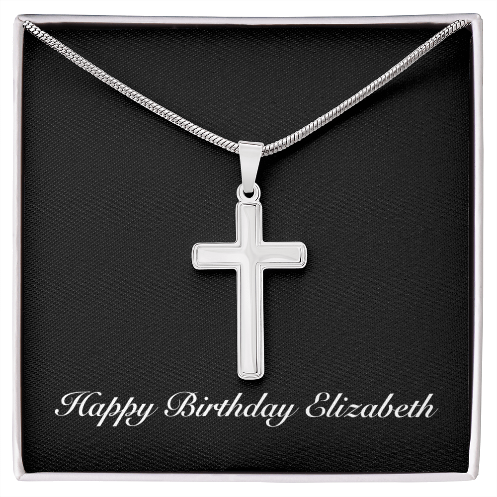 Happy Birthday Elizabeth v2 - Stainless Steel Cross Necklace