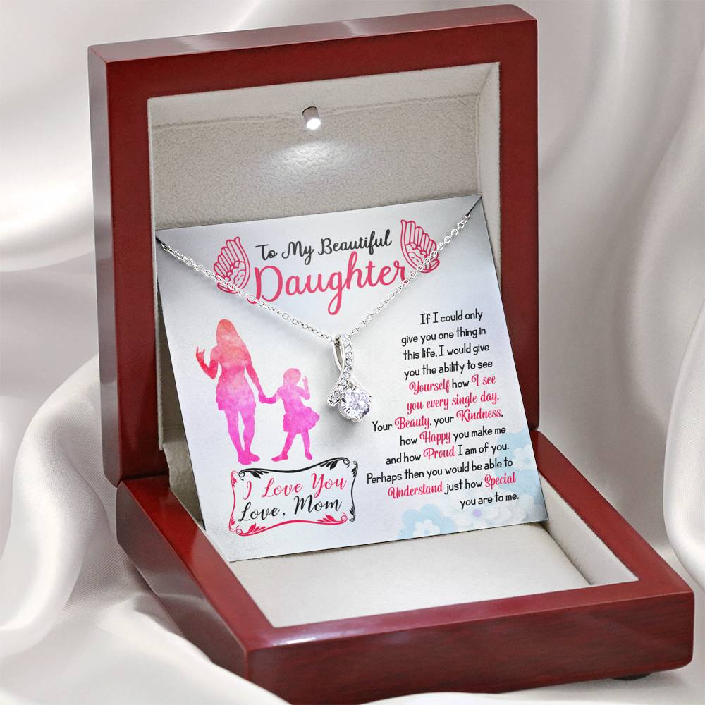 313 - To Daughter From Mom - Alluring Beauty Necklace With Mahogany Style Luxury Box