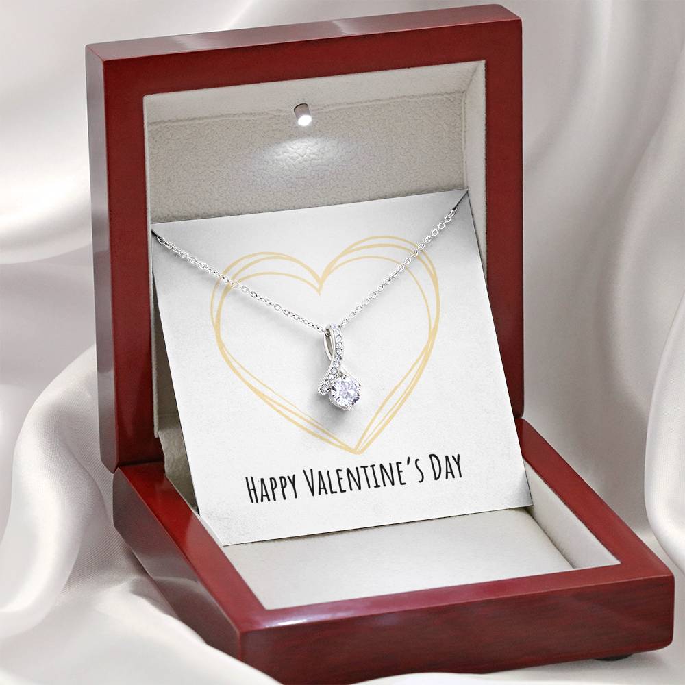 Happy Valentine's Day - Golden Heart - Alluring Beauty Necklace With Mahogany Style Luxury Box