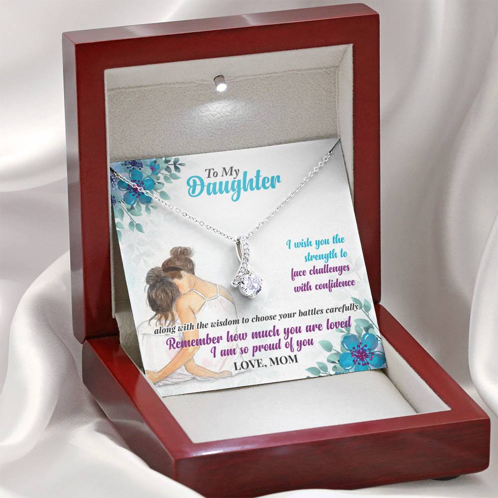 318 - To Daughter From Mom - Alluring Beauty Necklace With Mahogany Style Luxury Box