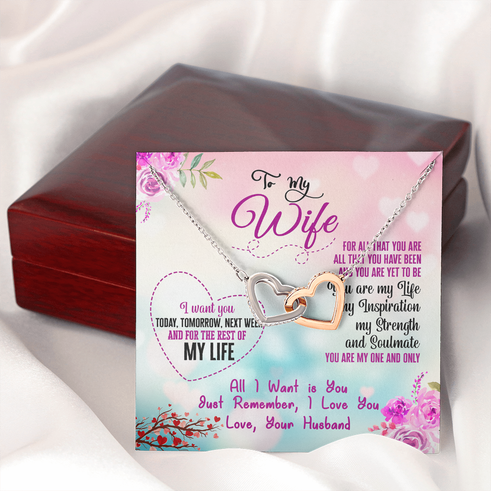 015 To My Wife - Interlocking Hearts Necklace With Mahogany Style Luxury Box