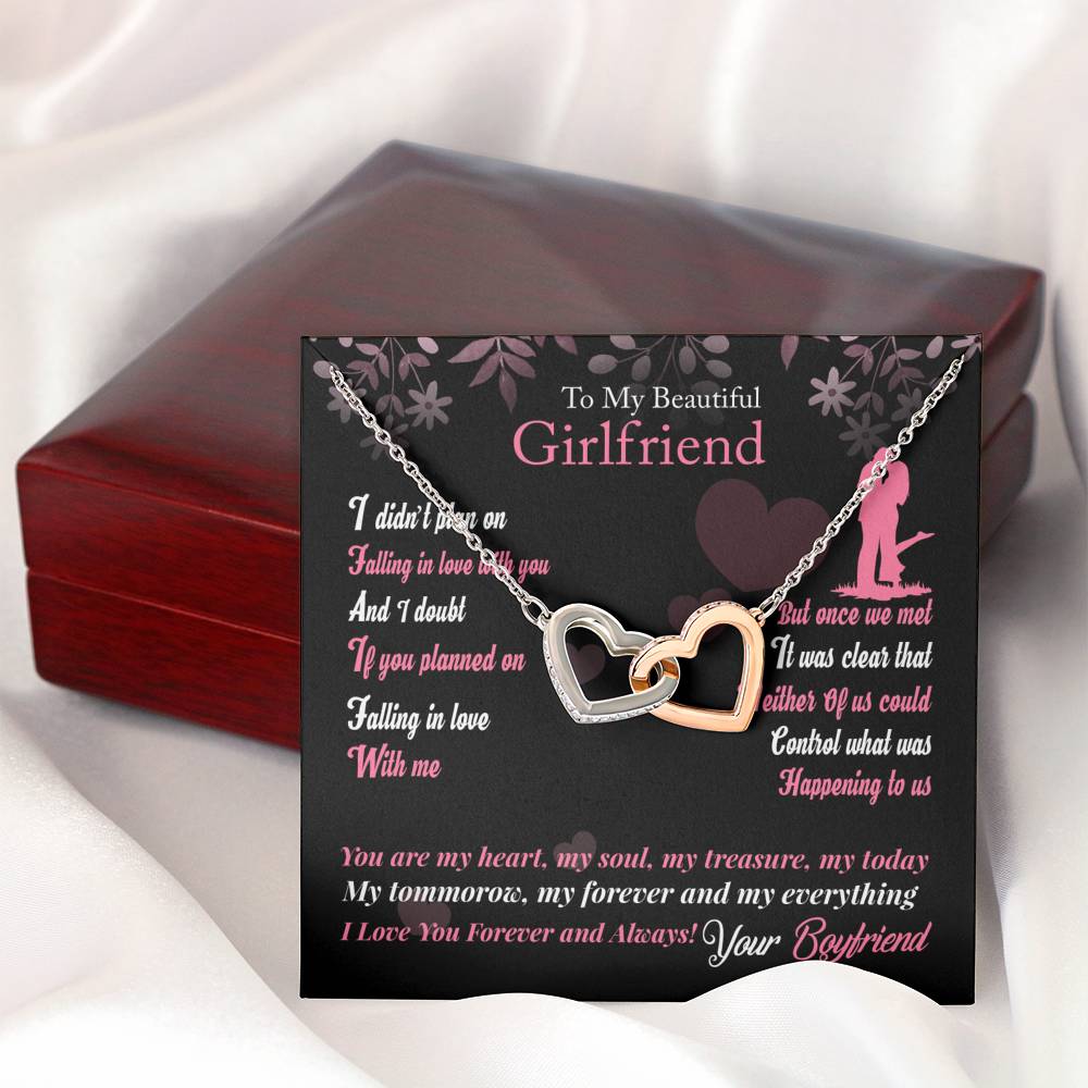 307 - To Girlfriend From Boyfriend - Interlocking Hearts Necklace With Mahogany Style Luxury Box