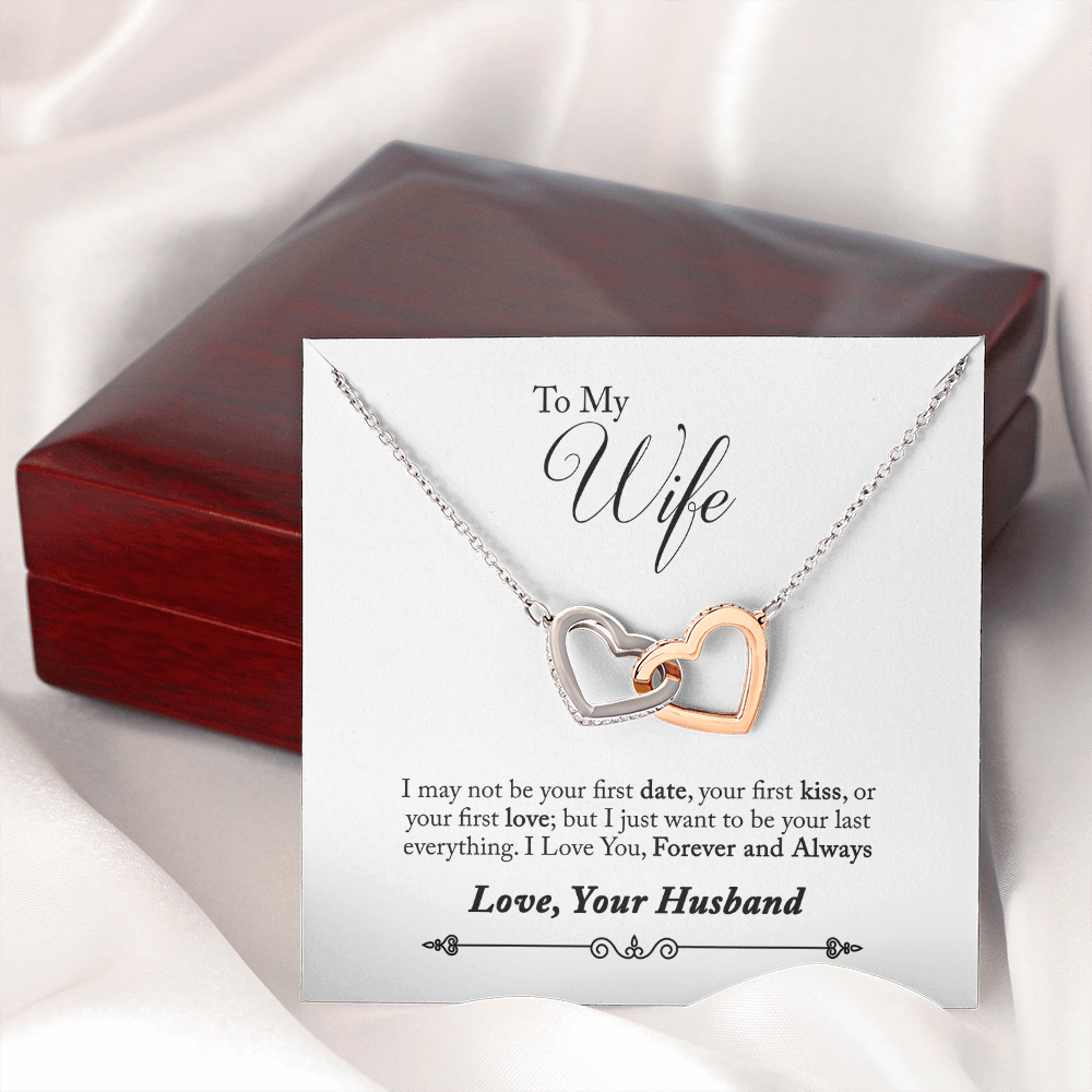 008 To My Wife - Interlocking Hearts Necklace With Mahogany Style Luxury Box