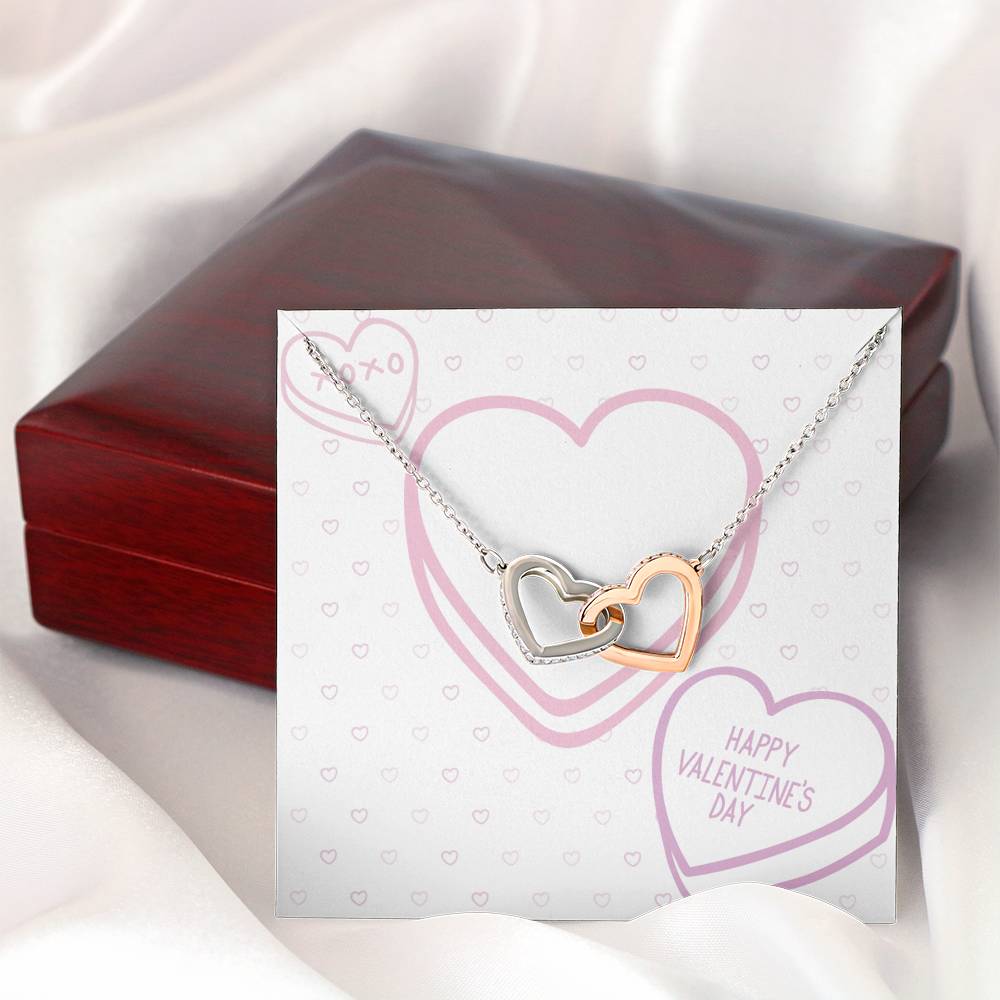 Happy Valentine's Day - Candy Hearts - Interlocking Hearts Necklace With Mahogany Style Luxury Box