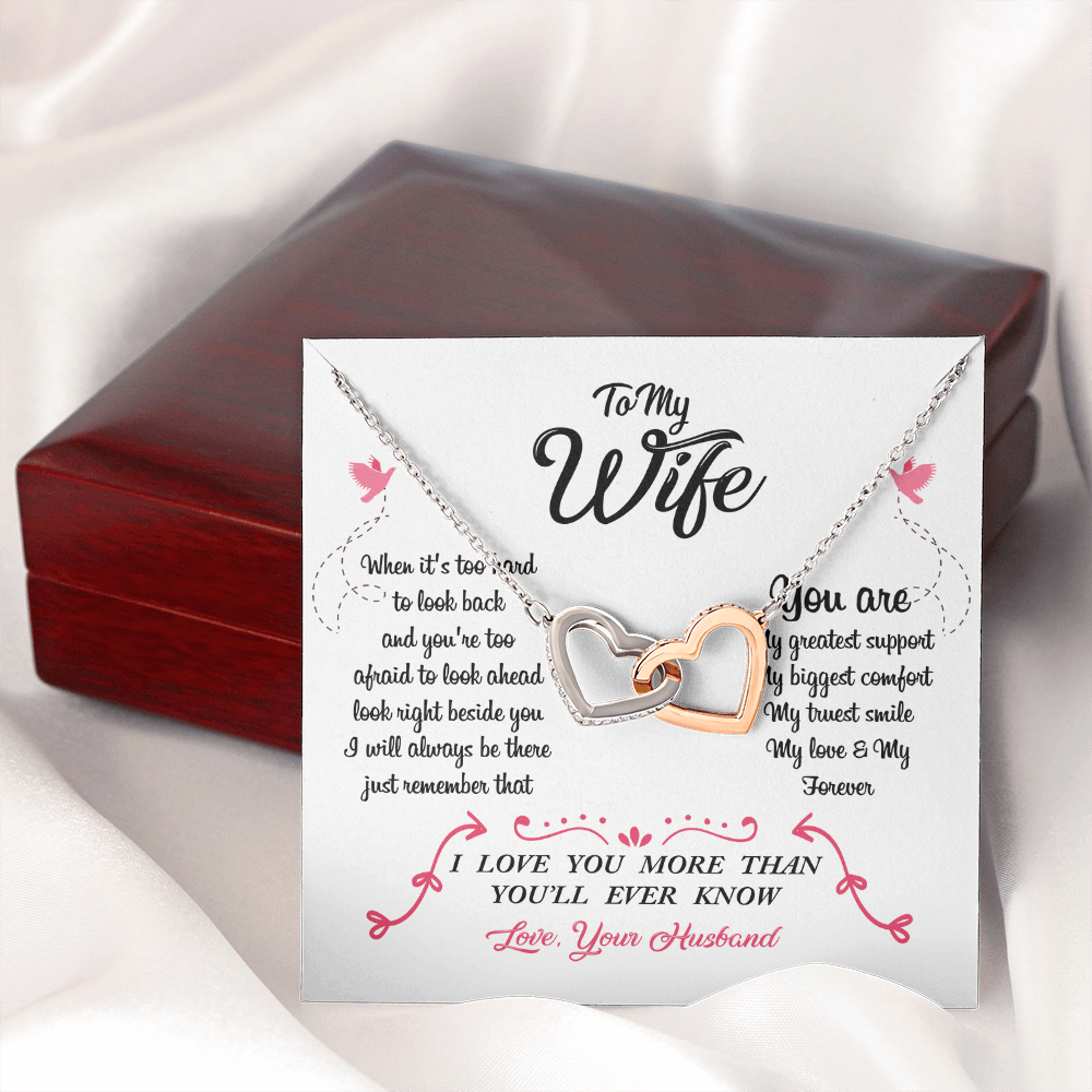 011 To My Wife - Interlocking Hearts Necklace With Mahogany Style Luxury Box