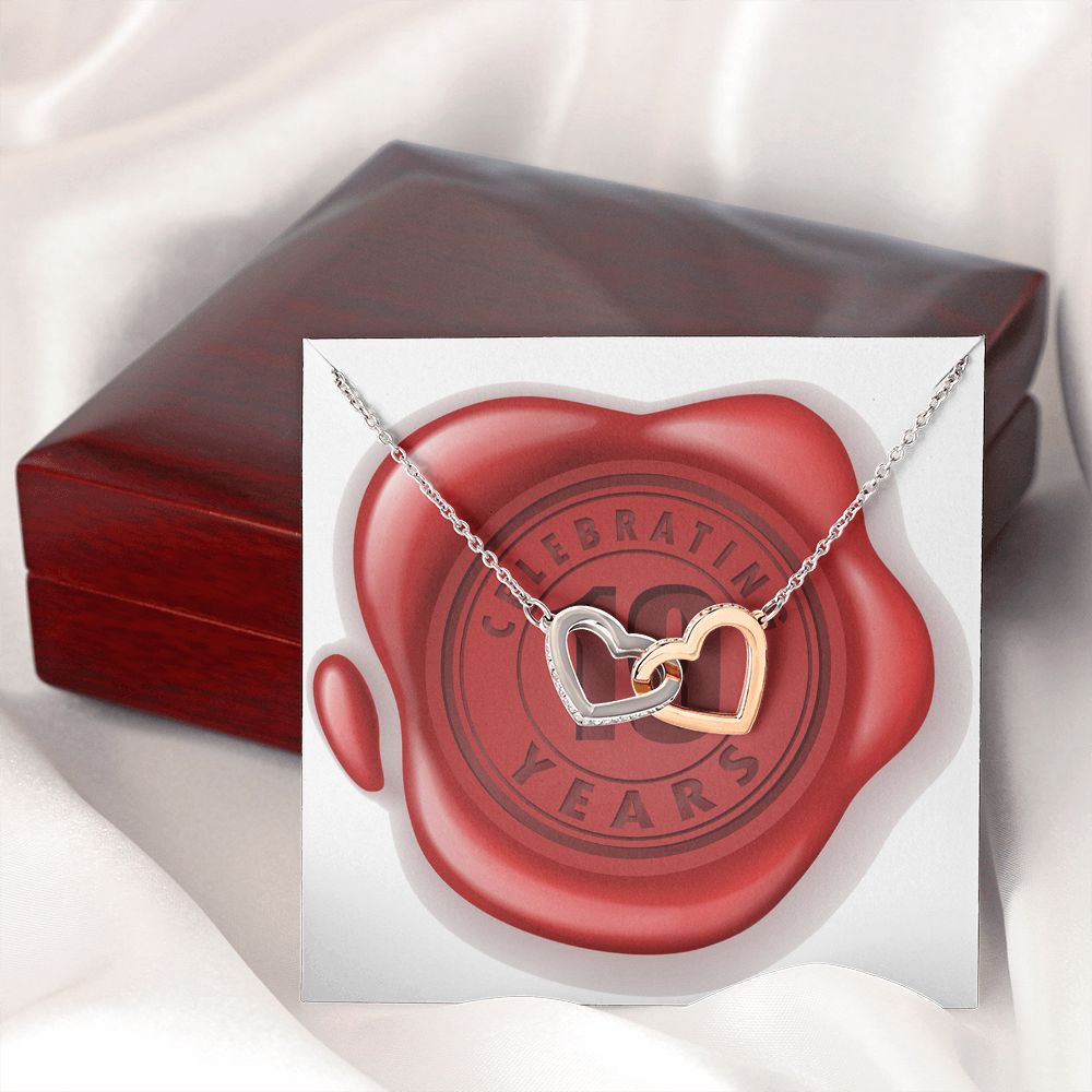 Celebrating 19 Years Anniversary - Interlocking Hearts Necklace With Mahogany Style Luxury Box