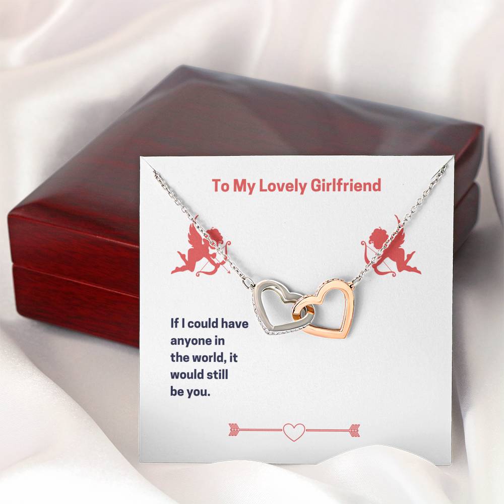 To My Lovely Girlfriend (Valentine's) - Interlocking Hearts Necklace With Mahogany Style Luxury Box