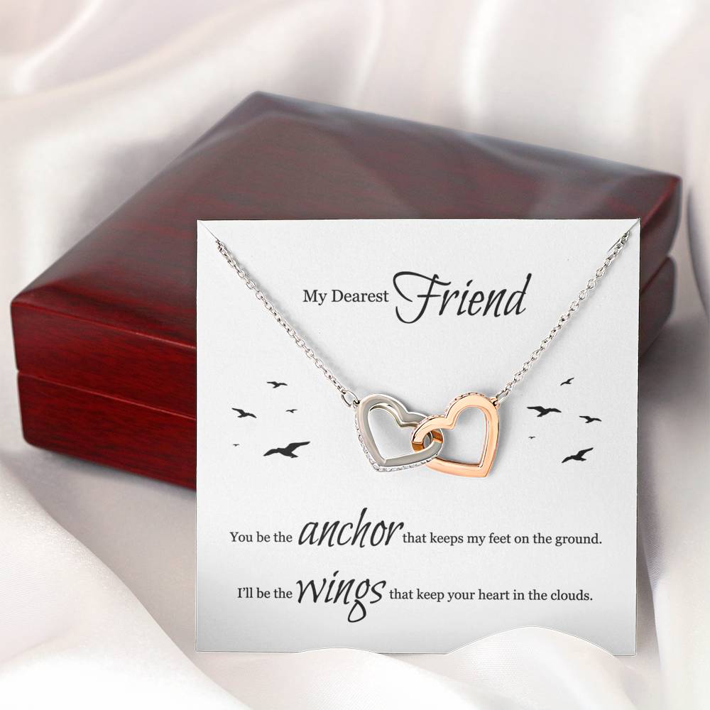 072 - My Dearest Friend - Interlocking Hearts Necklace With Mahogany Style Luxury Box