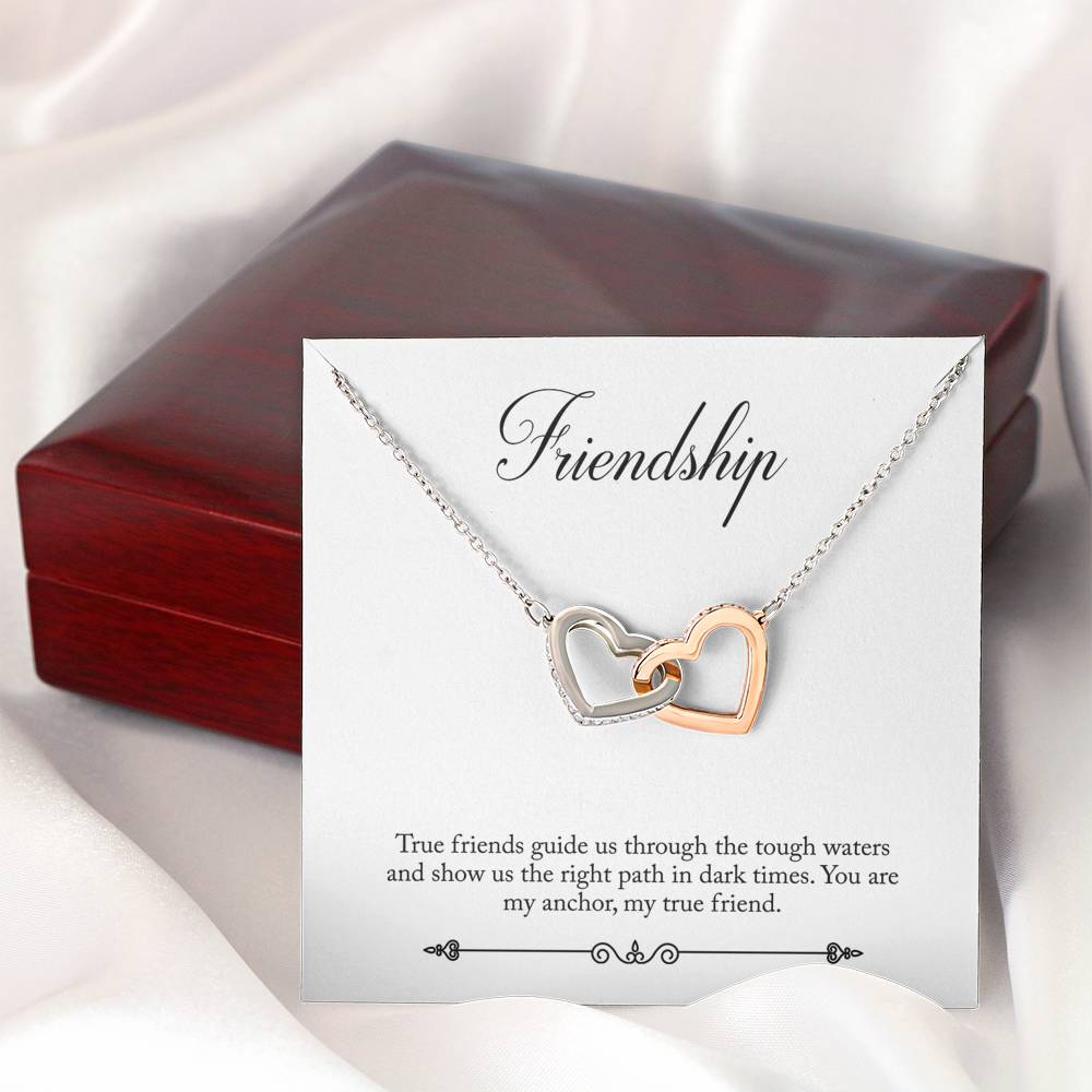 071 - Friendship - Interlocking Hearts Necklace With Mahogany Style Luxury Box