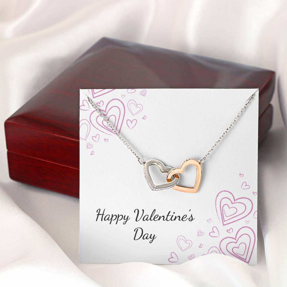 Happy Valentine's Day - Chalk Hearts - Interlocking Hearts Necklace With Mahogany Style Luxury Box