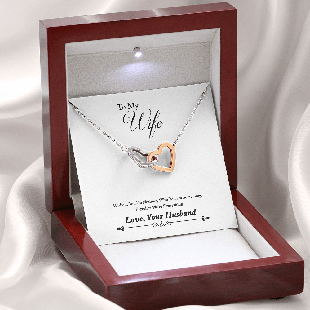 007 To My Wife - Interlocking Hearts Necklace With Mahogany Style Luxury Box