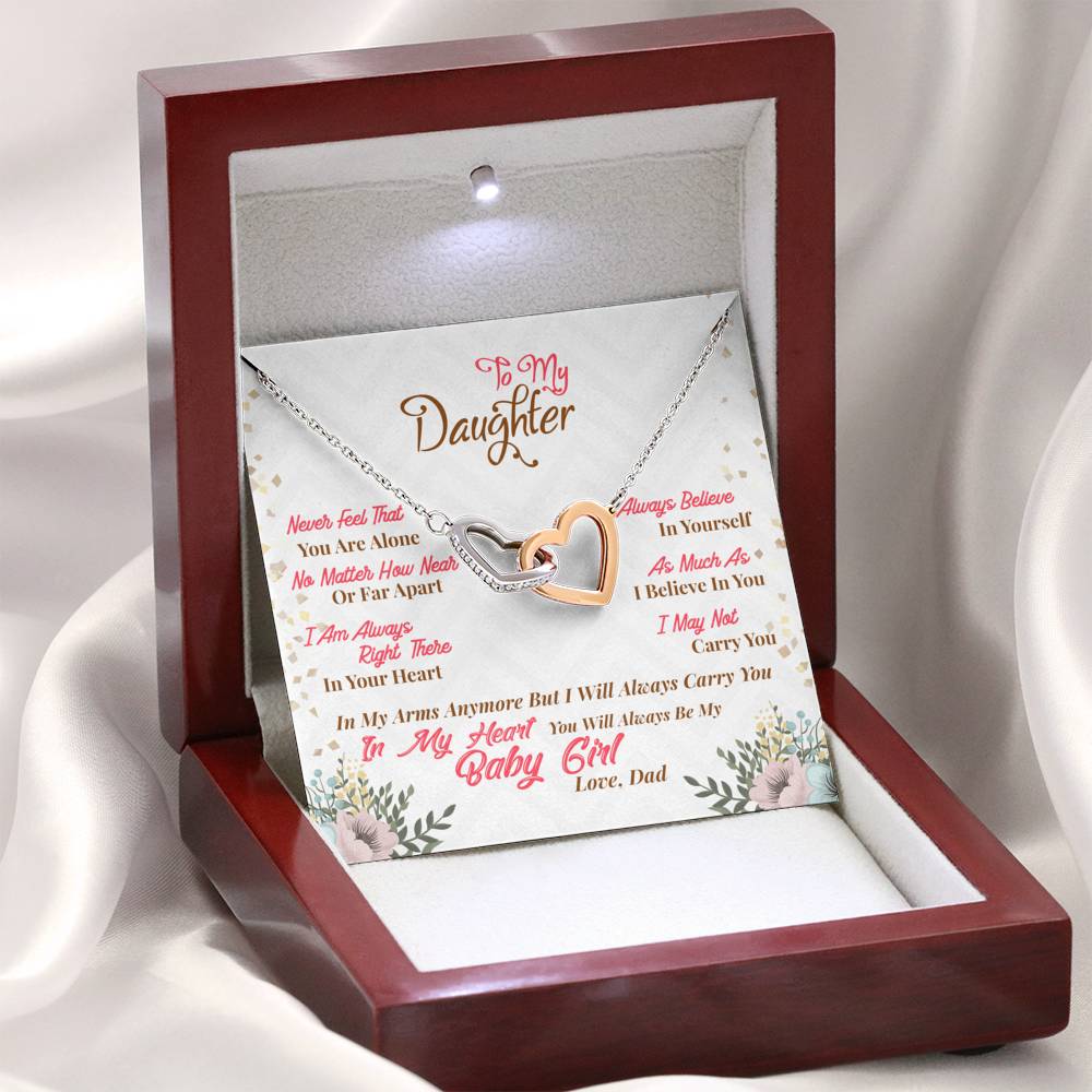 317 - To Daughter From Dad - Interlocking Hearts Necklace With Mahogany Style Luxury Box