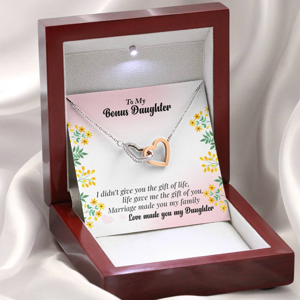 315 - To Daughter - Interlocking Hearts Necklace With Mahogany Style Luxury Box