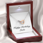 Happy Birthday Linda - Interlocking Hearts Necklace With Mahogany Style Luxury Box
