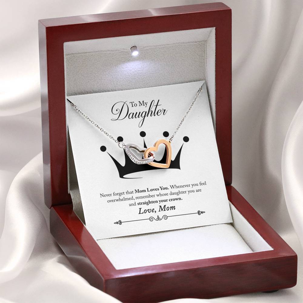 045 - To Daughter From Mom - Interlocking Hearts Necklace With Mahogany Style Luxury Box