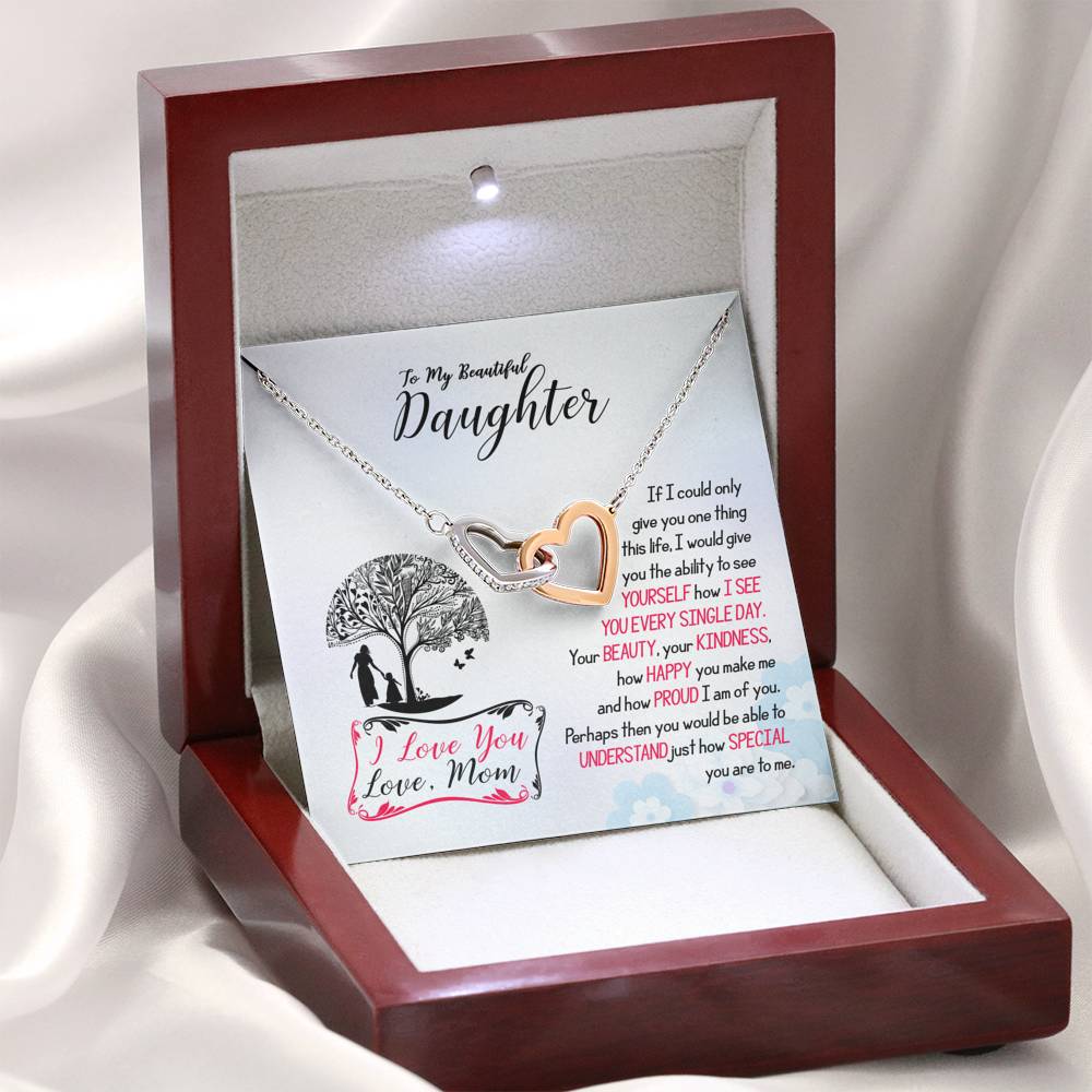 311 - To Daughter From Mom - Interlocking Hearts Necklace With Mahogany Style Luxury Box