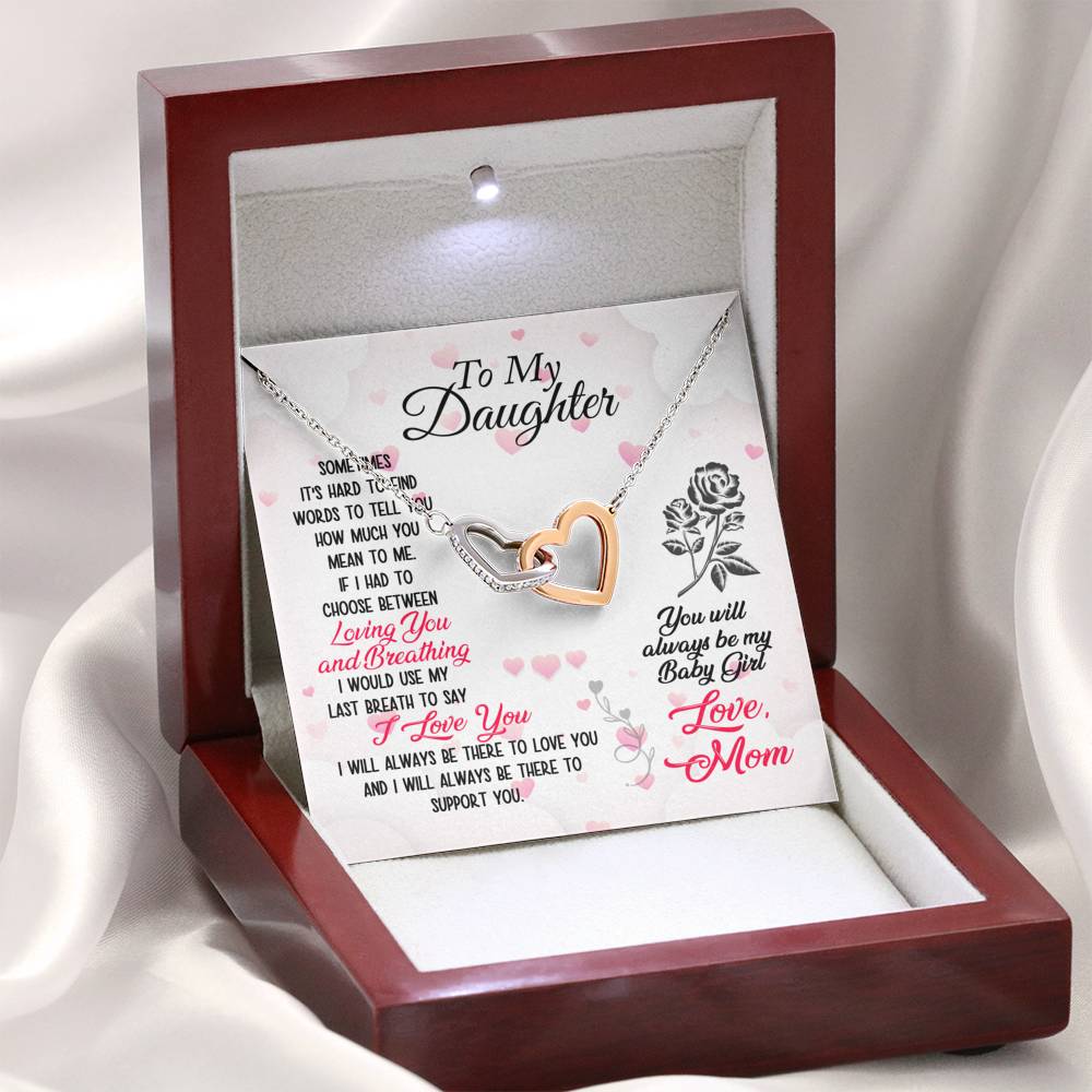 310 - To Daughter From Mom - Interlocking Hearts Necklace With Mahogany Style Luxury Box
