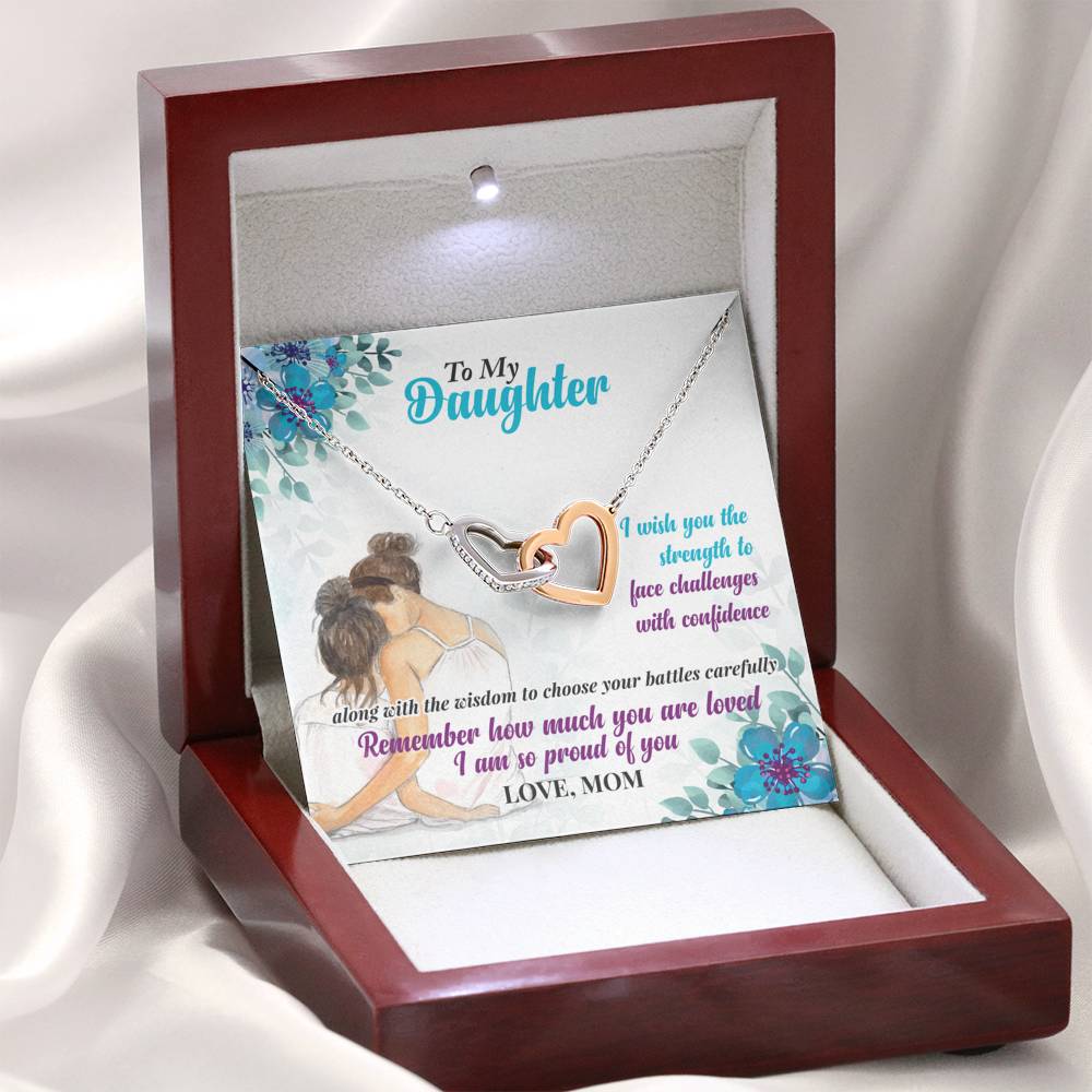 318 - To Daughter From Mom - Interlocking Hearts Necklace With Mahogany Style Luxury Box