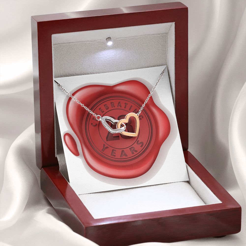 Celebrating 23 Years Anniversary - Interlocking Hearts Necklace With Mahogany Style Luxury Box