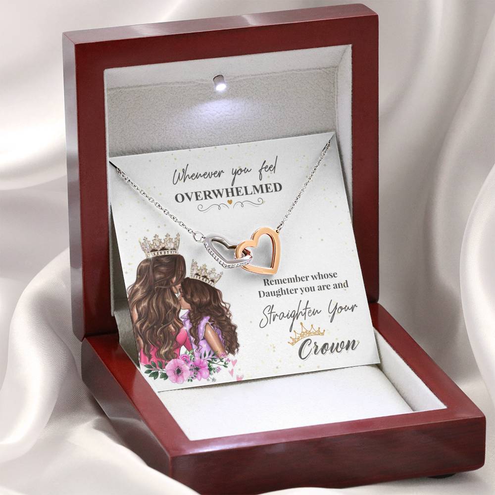 316 - To Daughter From Mom - Interlocking Hearts Necklace With Mahogany Style Luxury Box