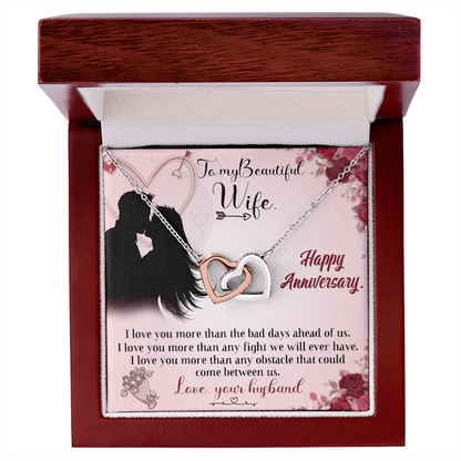 020 To My Beautiful Wife, Happy Anniversary - Interlocking Hearts Necklace With Mahogany Style Luxury Box