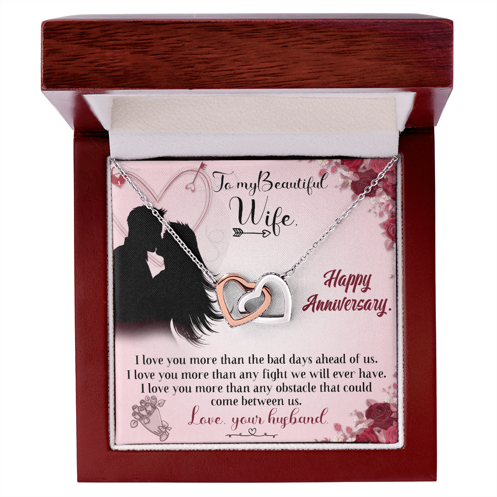 020 To My Beautiful Wife, Happy Anniversary - Interlocking Hearts Necklace With Mahogany Style Luxury Box