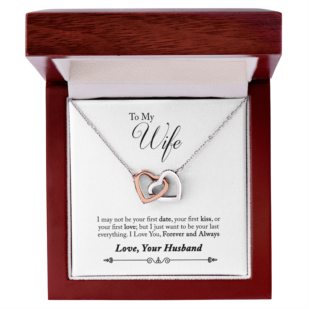 008 To My Wife - Interlocking Hearts Necklace With Mahogany Style Luxury Box