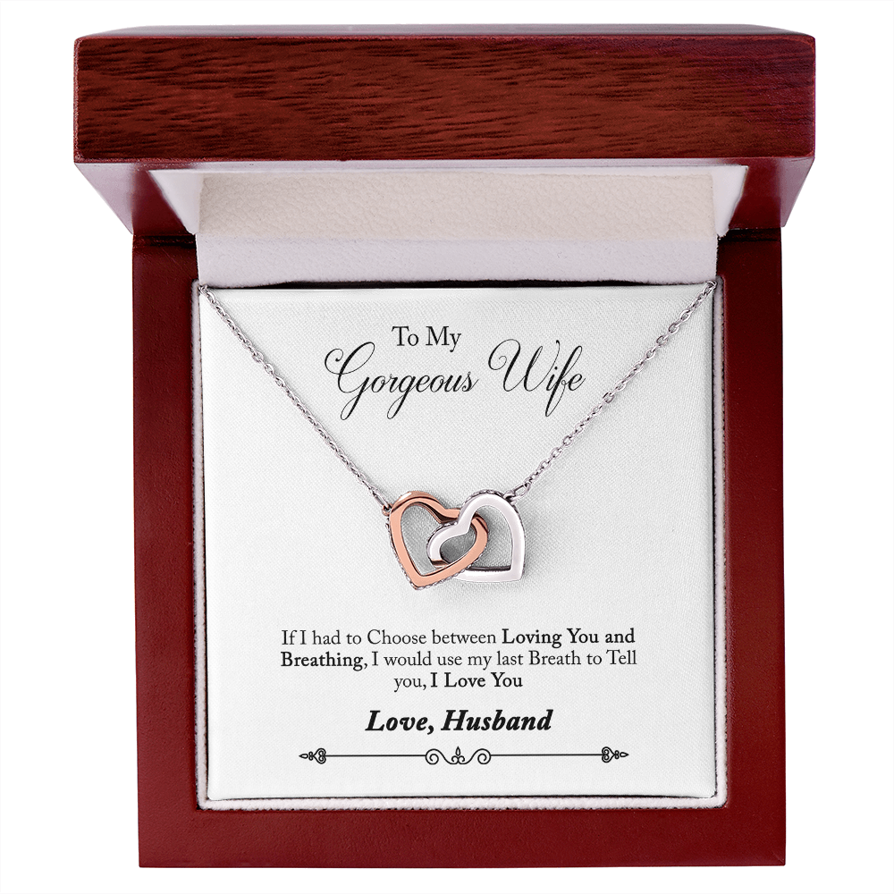 005 To My Gorgeous Wife - Interlocking Hearts Necklace With Mahogany Style Luxury Box