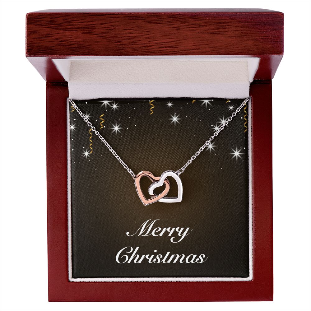 Merry Christmas v06 - Interlocking Hearts Necklace With Mahogany Style Luxury Box