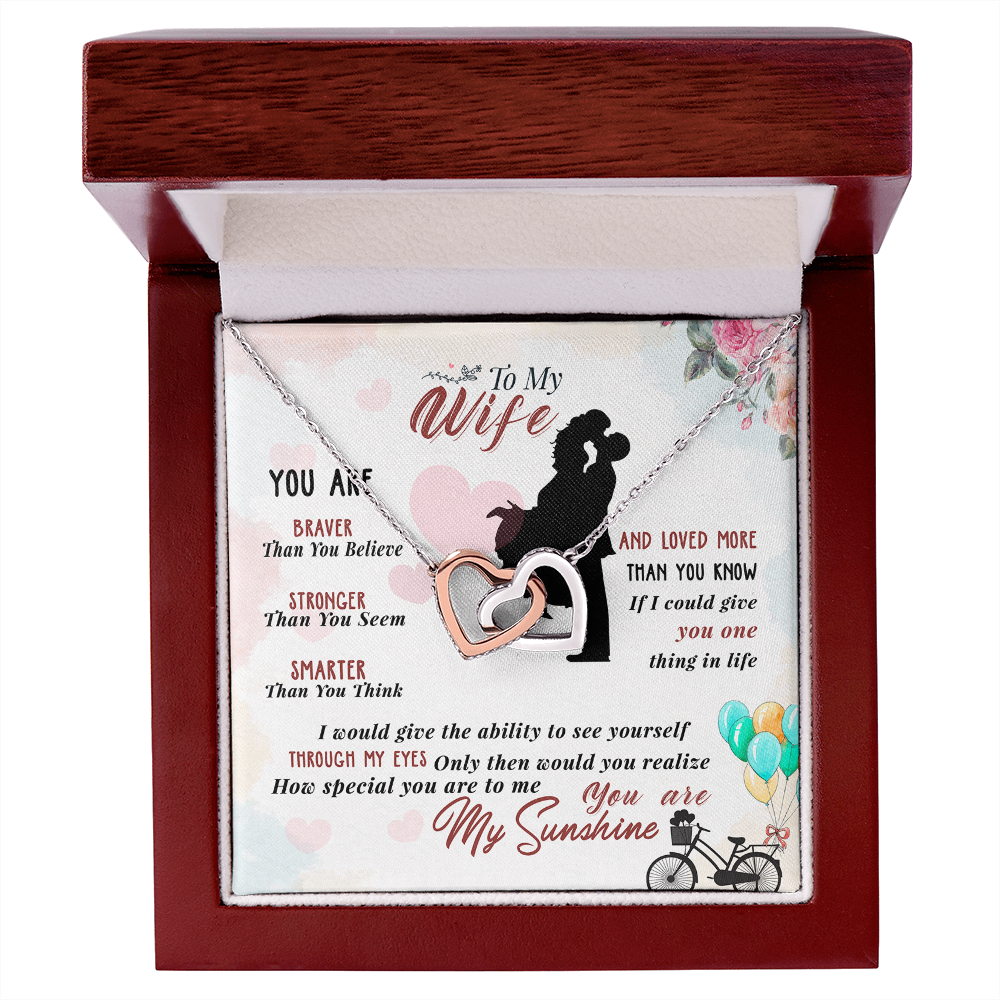014 To My Wife - Interlocking Hearts Necklace With Mahogany Style Luxury Box