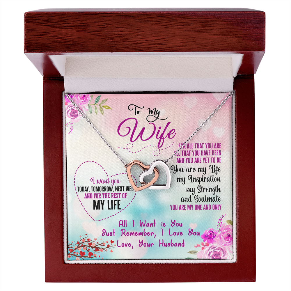 015 To My Wife - Interlocking Hearts Necklace With Mahogany Style Luxury Box
